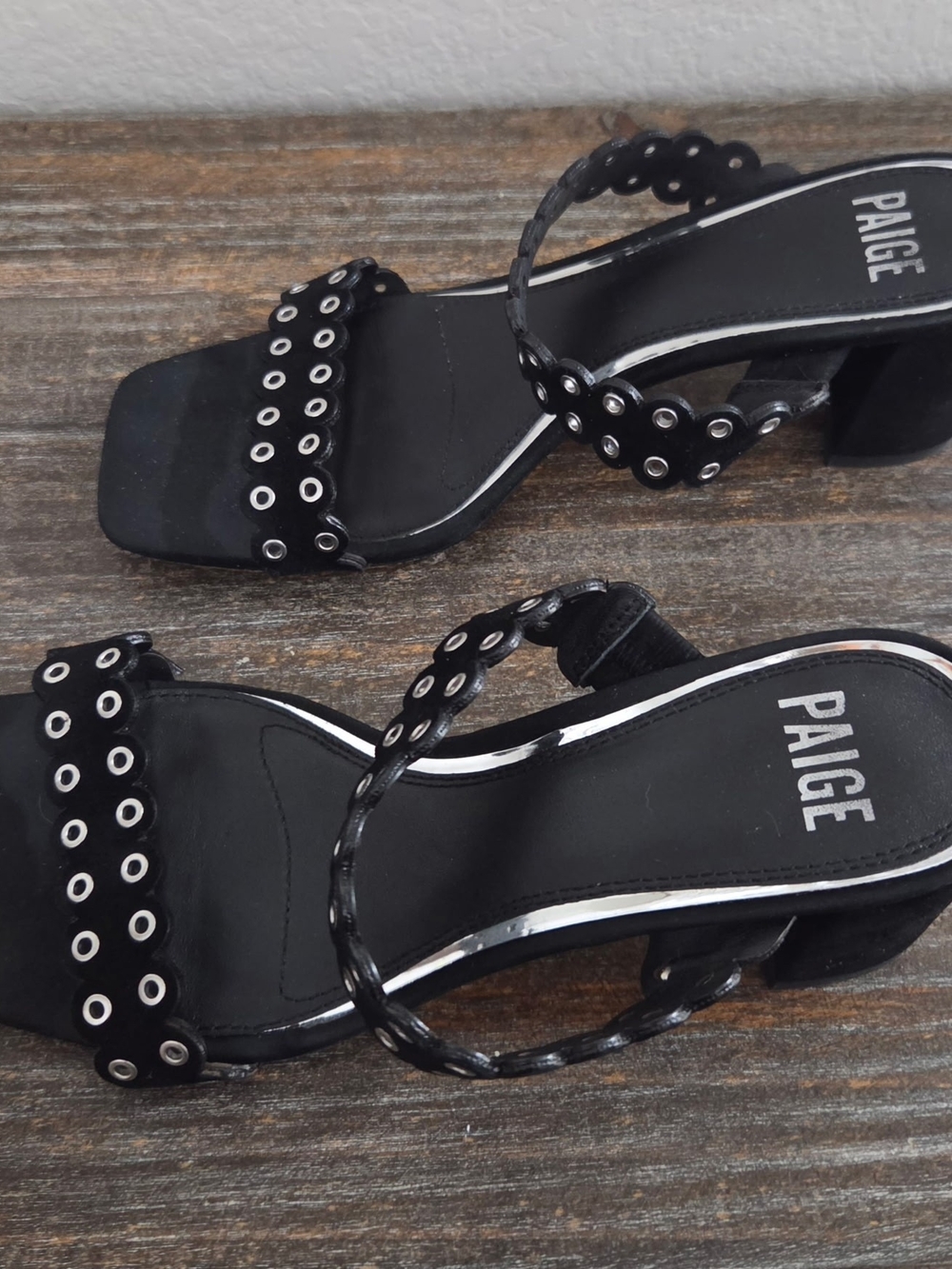 PAIGE Black Grommet Strap Block Heel Sandals